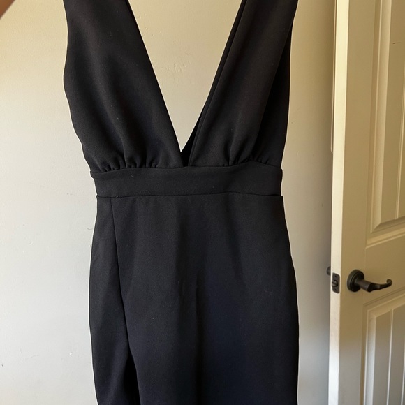 Deep V Black Dress with Leg Slit - Picture 1 of 5